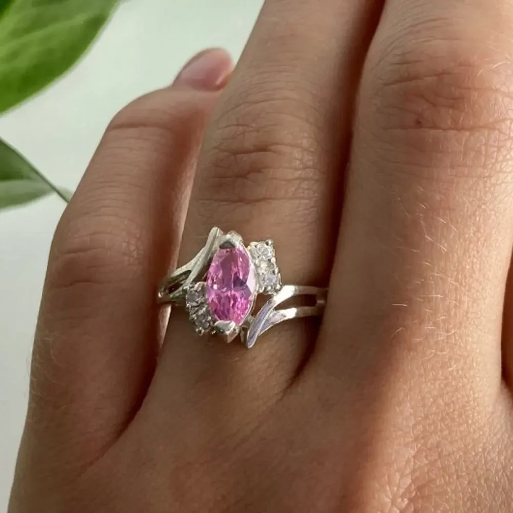 925 Sterling Silver Pink & White CZ Ring Size 7